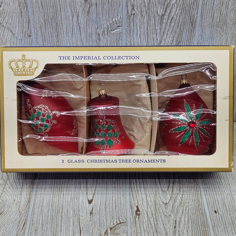 Sears Imperial Collection 3 Glass Christmas Ornaments West Germany Red Vintage